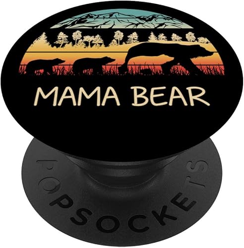 Oso de mamá con 3 cubs Pop Socket Retro Montañas Día de la Madre  PopSockets Grip y soporte para teléfonos y tabletas