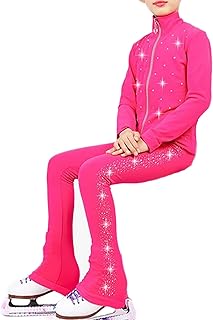 Youthful flying Chaqueta de Patinaje Artístico con Pantalones para Mujer Top de Patinaje sobre Hielo con Diamantes de Imitación(Size:XS.,Color:Rosa)