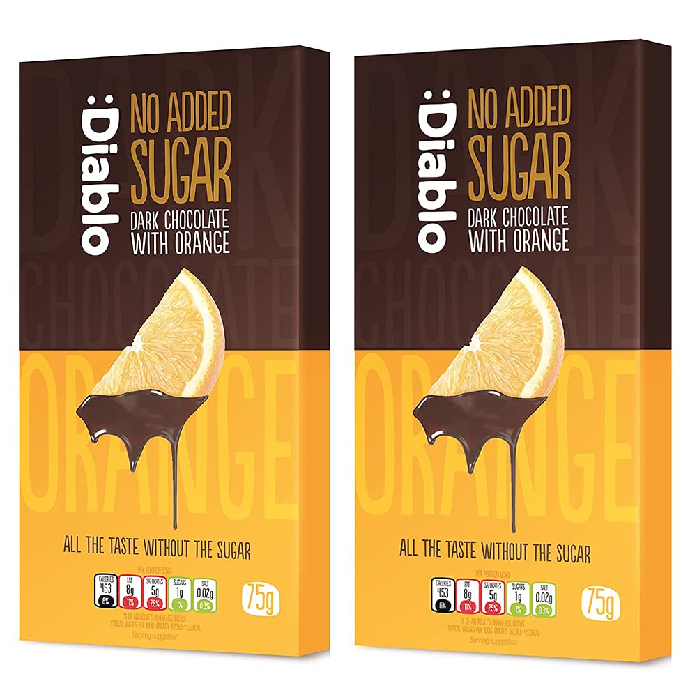 Diablo Dark Chocolate Bar with Orange | No Added Sugar, Gluten Free | Diabetic Friendly | Perfect for Gifting | 75g