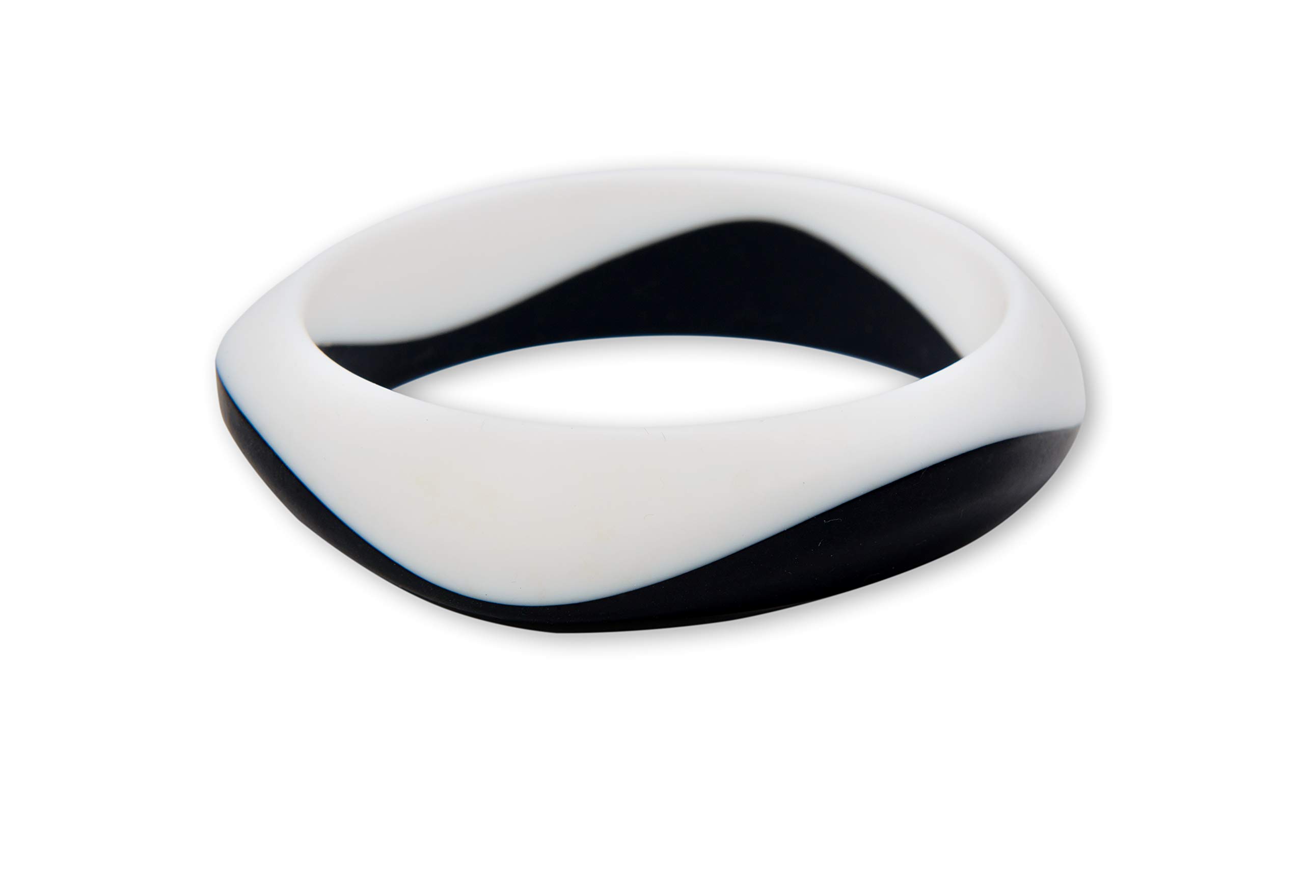 Fancy Montessori Teething Chewable Mummy Bracelet, Mom Jewellery, Chew Biting Bangle Bracelet, Baby Teething, Teether Chewy Beads, by MilkMama (Black - White)