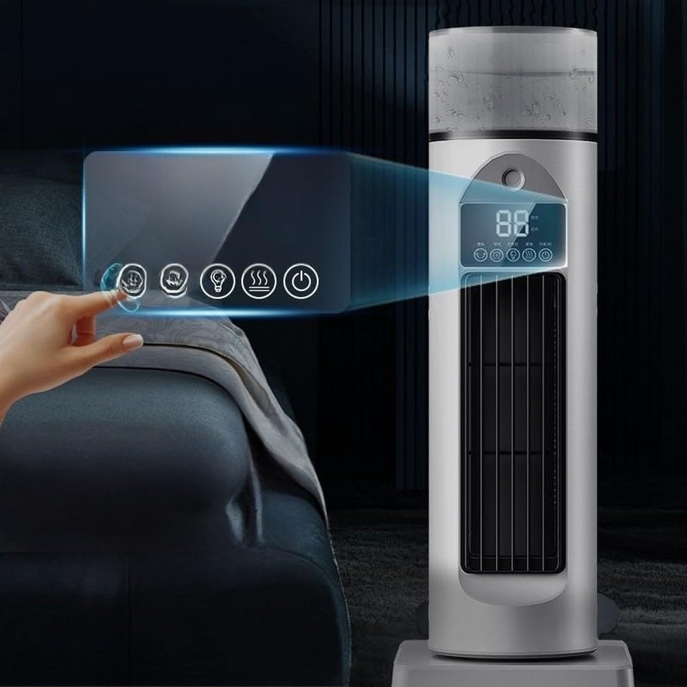 Ventilatore a torre senza lama con umidificatore a nebbia, raffreddatore d'aria USB da tavolo con telecomando, 6 velocità, oscillazione 120°, raffreddamento silenzioso per casa, ufficio, camera da
