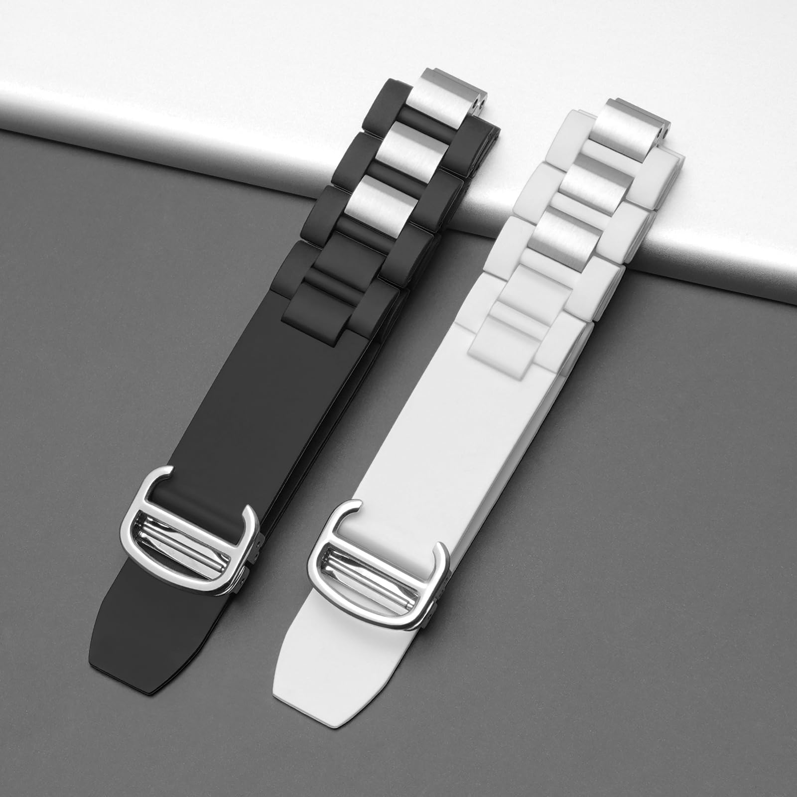 Compatible avec montre Cartier 20 mm, bracelet de rechange en caoutchouc de silicone et acier inoxydable pour Must 21 Chronoscaph Autoscaph, noir