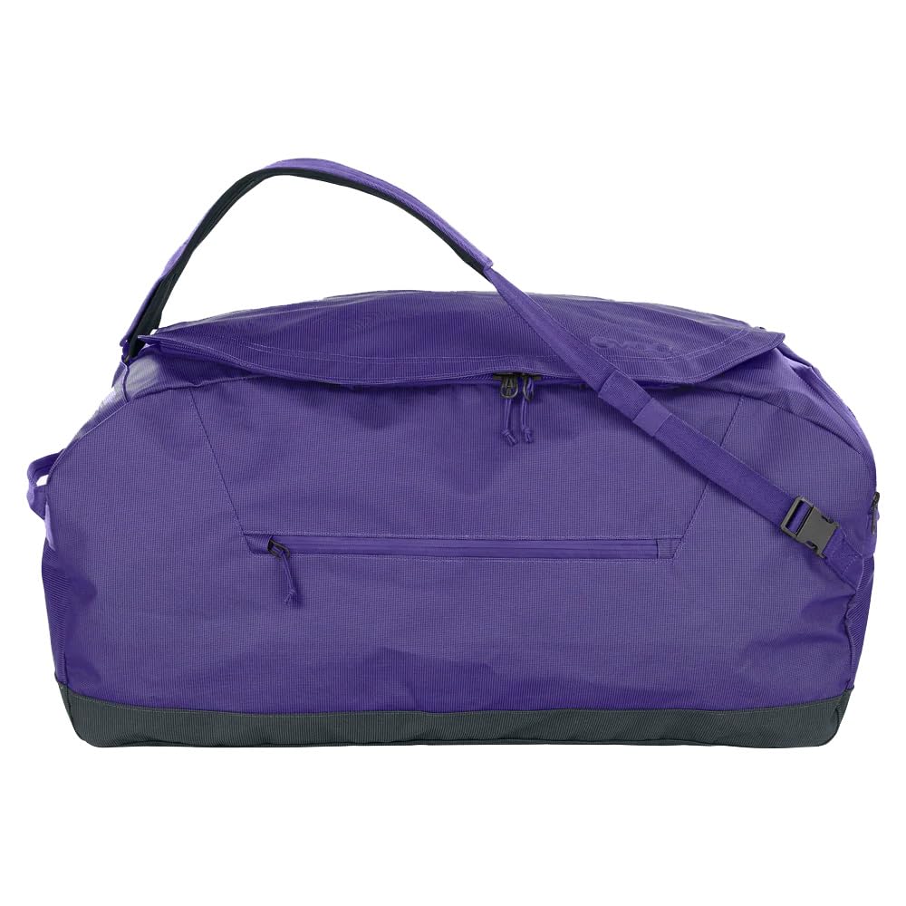 EVOC DUFFLE BAG 100 Wodoodporna torba podróżna i na sprzęt (torba podróżna z odpinanym paskiem do noszenia, uniwersalna i zamykana, bez PVC, rozmiar L), fioletowo-czarna