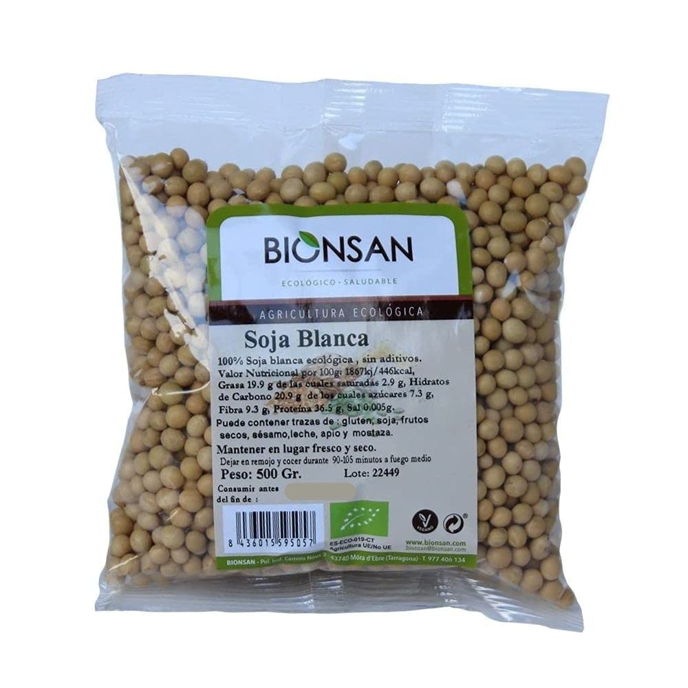 Bionsan Soja Blanca | Soja de Cultivo Ecológico | 12 Paquetes de 500 gr | Total 6000 gr