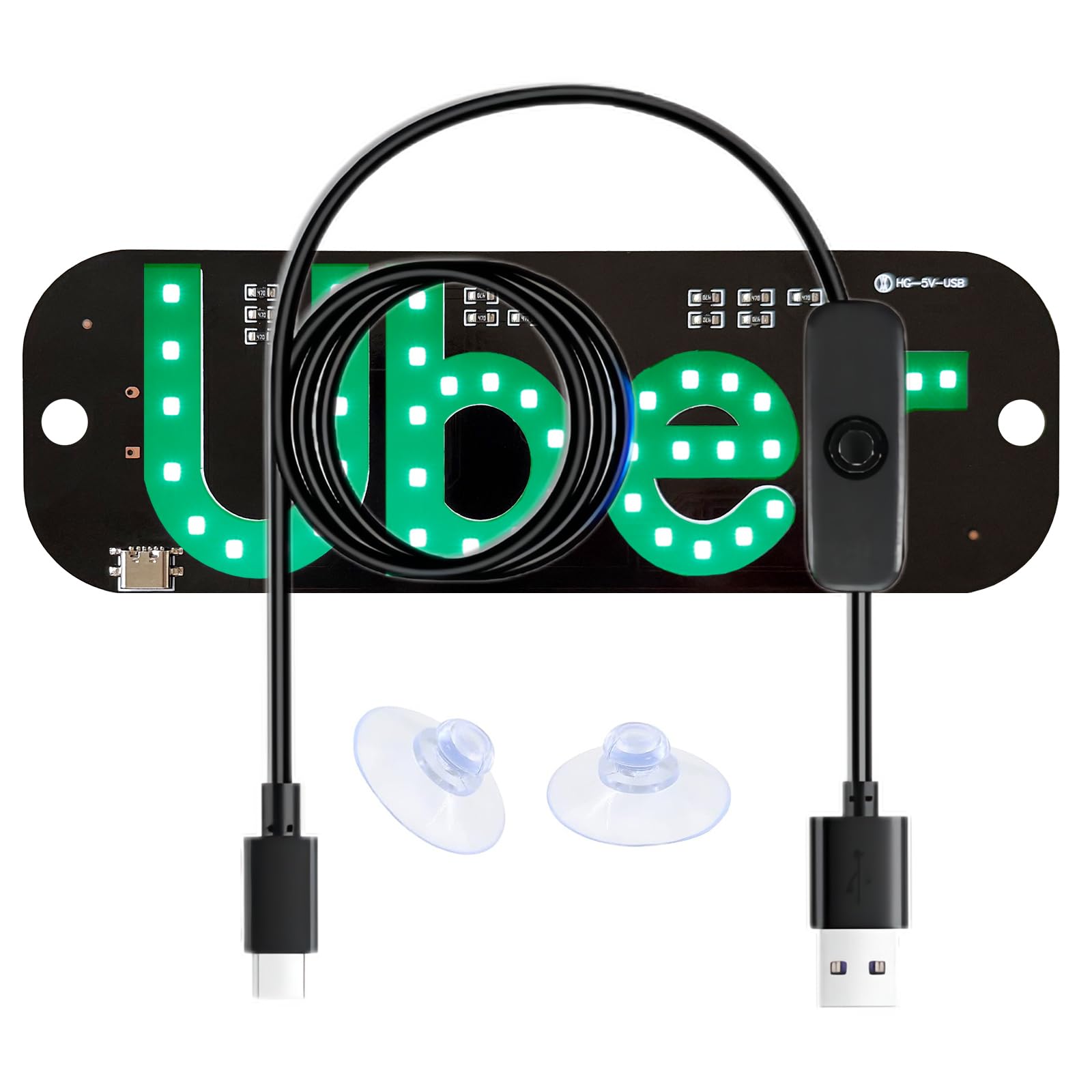 Green Light Sign for Car Windshield with 2 Suction Cups, USB Type C Switch Cable