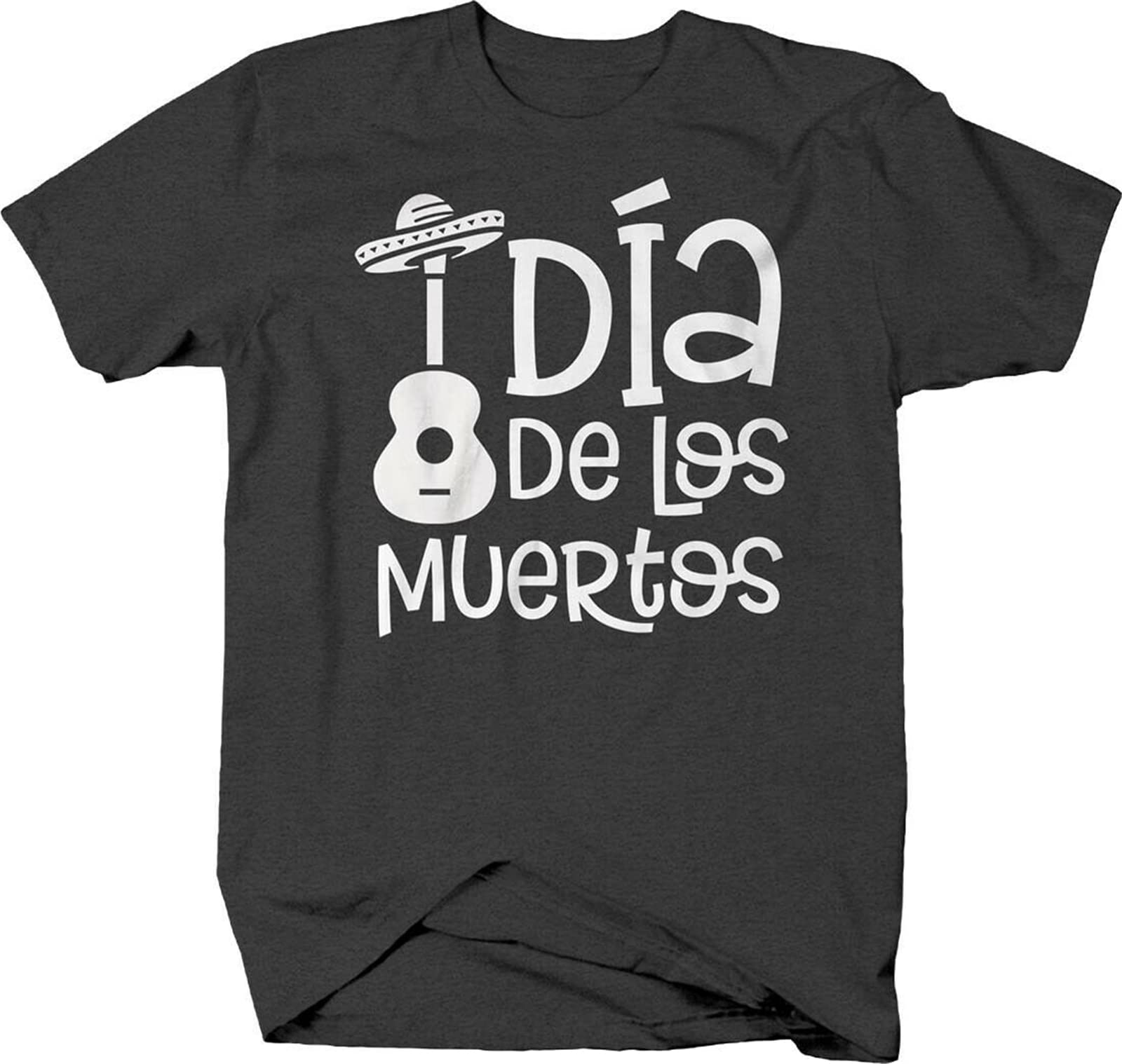 HAOSHI Dia de Los Muertos Day of The Dead Guitar Sombrero Tradition T-Shirt for Men Black