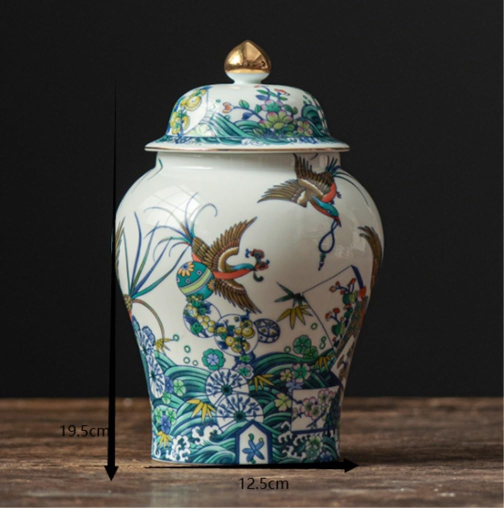 Wazon na słoik imbirowy – dekoracyjny ceramiczny wazon kwiatowy z pokrywką, złota emaliowana porcelana, idealny do przechowywania herbaty i wystroju domu