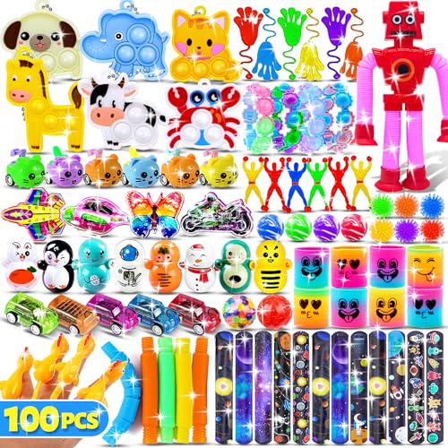FILMINK 100Pcs Party Favors Gifts for Kids Adults Fidget Toys Pack Autism Sensory Toy Carnival Classroom Rewards Prizes Goodie Bag Stuffers Loot Bags Birthday Prize Box Toys