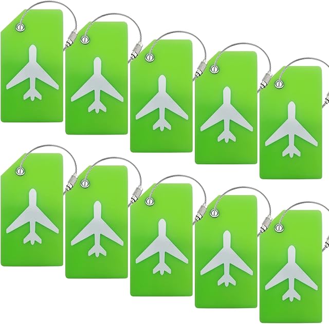 BlueCosto 10 Pack Green Luggage Tags for Suitcases Travel Labels Suitcase Tag