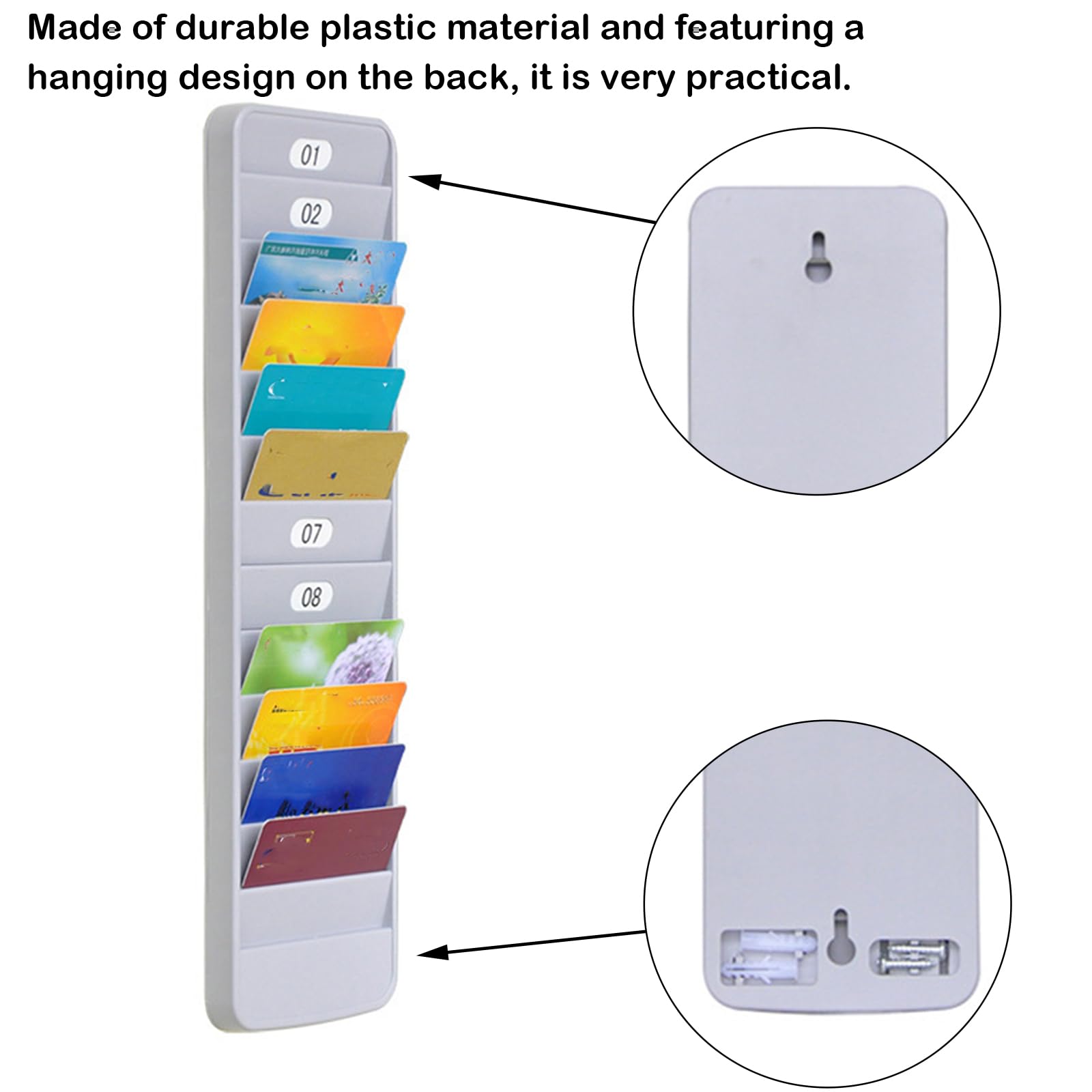 Supporto Da Parete per Carte Dipendenti, Porta Tessere Da Parete 12 Slot, Appendere Organizer per Registratore Di Presenze, Plastica, per Ufficio e Famiglia (Grigio-Bianco)