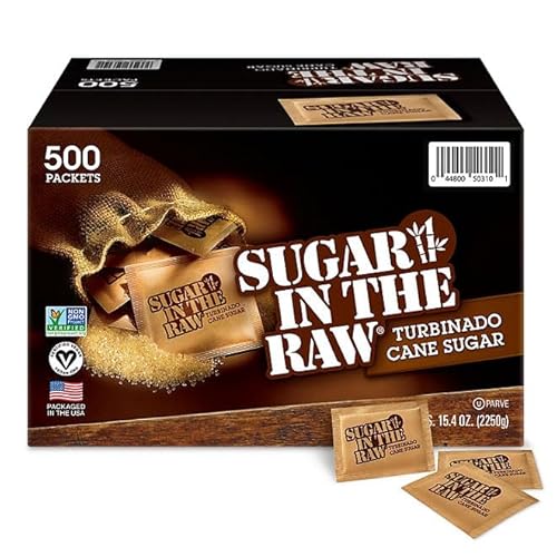 Sugar InThe Raw/Raw Natural Cane Brown Sugar Turbinado, 500 Count, Pack of 1, Natural Sweetener for Drinks and Baking Packets for Home, Office, Coffee, Bar, Gift,Restaurants, & Coffee Stations