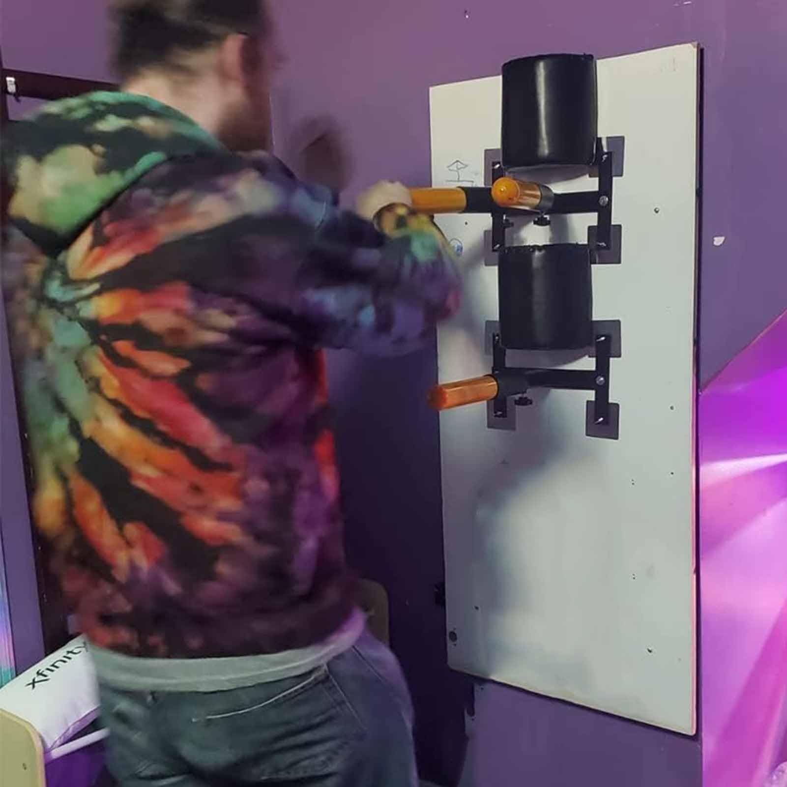 ZIMGOD Wing Chun Dummy Wall Mount Kung Fu Training Equipment, Traditional Martial Arts Trainers Spring Pile, Home Gym Wing Chun Practice Device, Arm Strength Exercise Tool