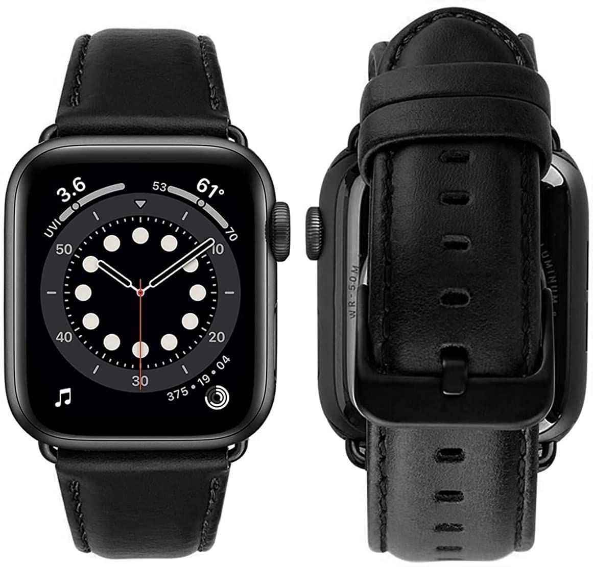 Blast Inn Leather Bands Compatible with Apple Watch 49mm 45mm 44mm 42mm Band Men Women, Vintage Genuine Leather Wristband Replacement Band for Apple Watch iwatch Series Ultra 8 7 6 5 4 3 2 1, SE (Black) [WATCH NOT INCLUDED]