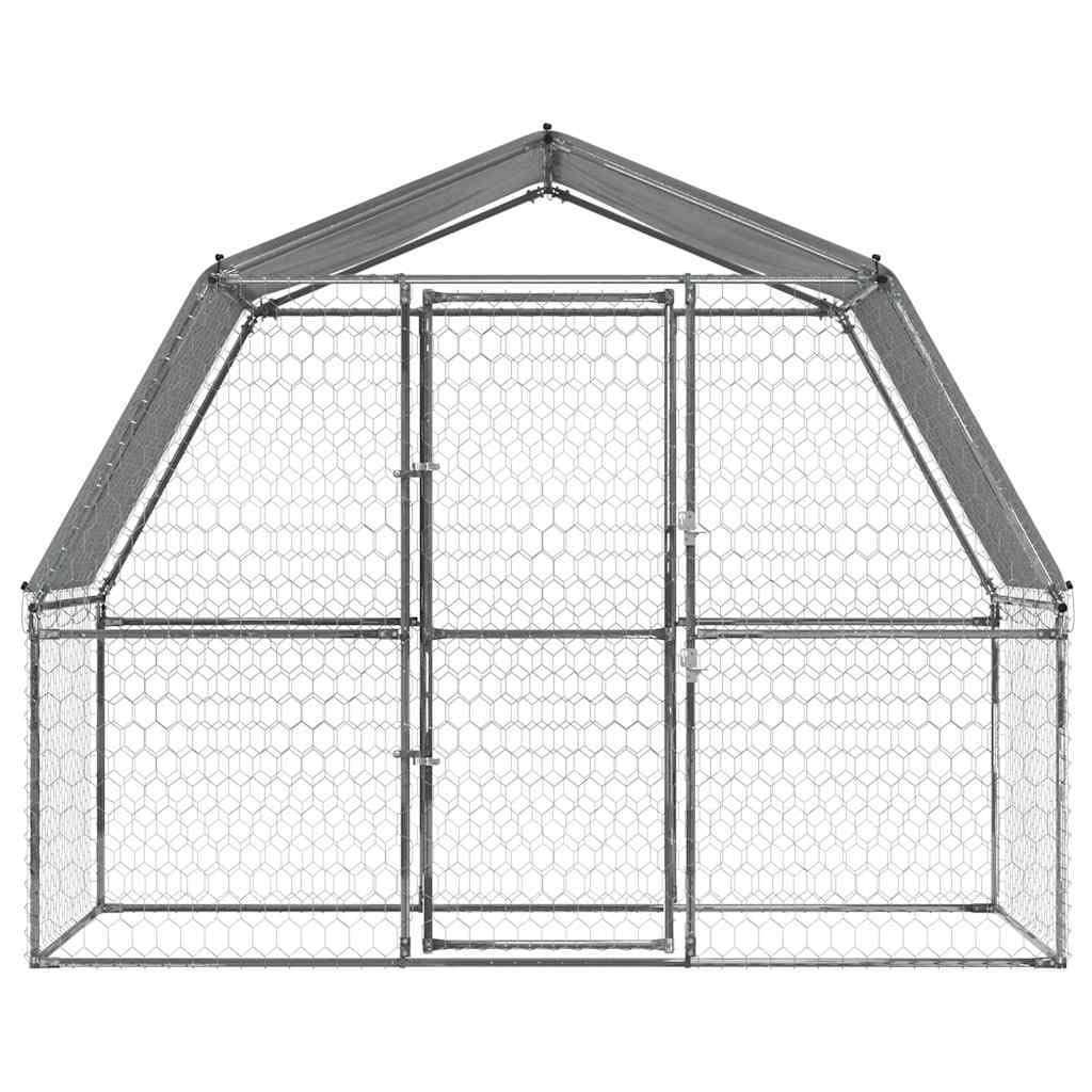 vidaXL Cage pour Chiens avec Toit et Porte, Parc à Chiens, Enclos pour Animaux, Chenil de Terrasse Extérieur, Argenté Acier Galvanisé