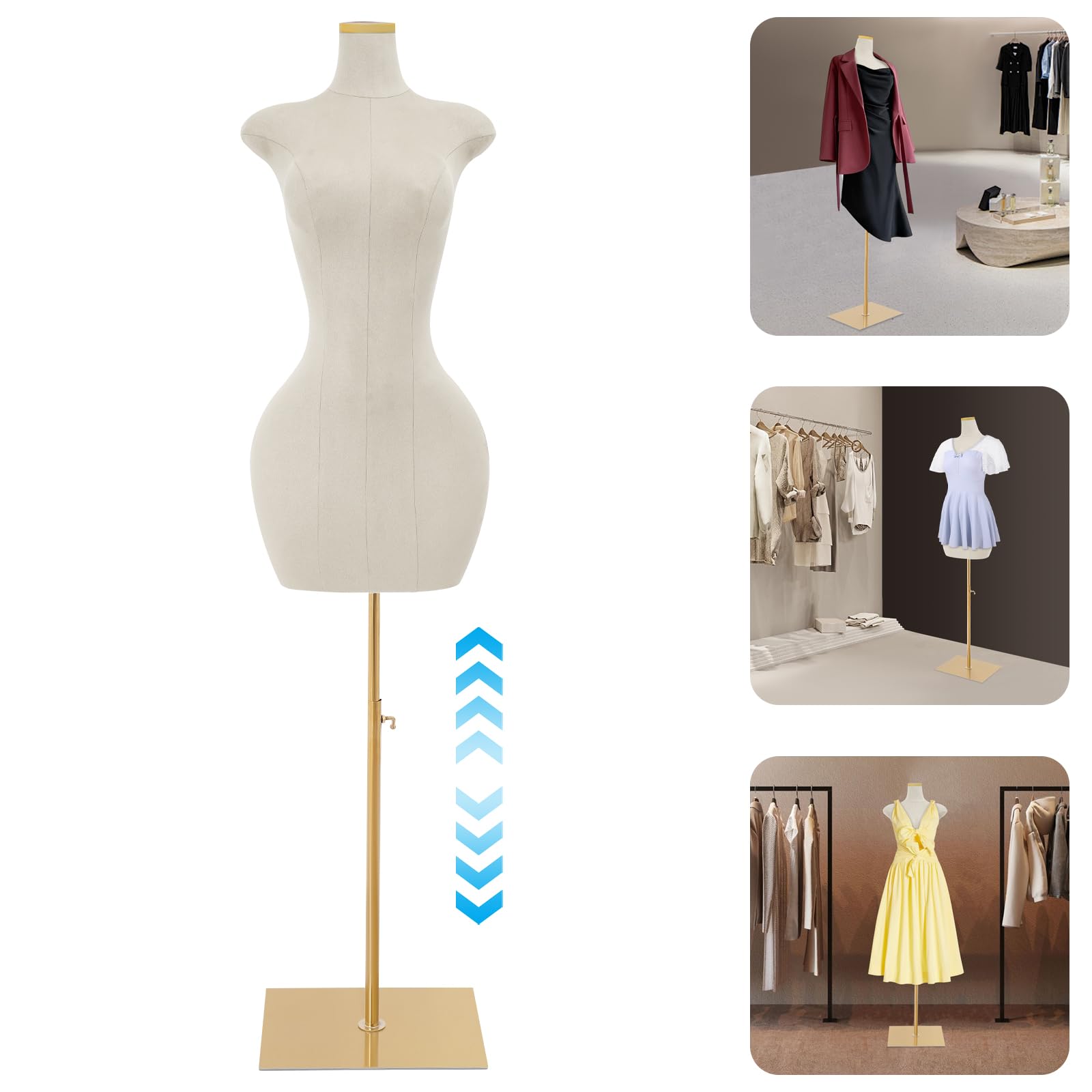Female Mannequin Torso, 59.1”-82.7”Height Adjustable Women Dress Forms Sewing Manikin with Metal Stand, Sewing Mannequin for Clothing Dress Jewelry Display (White, 18.9*82.6in)