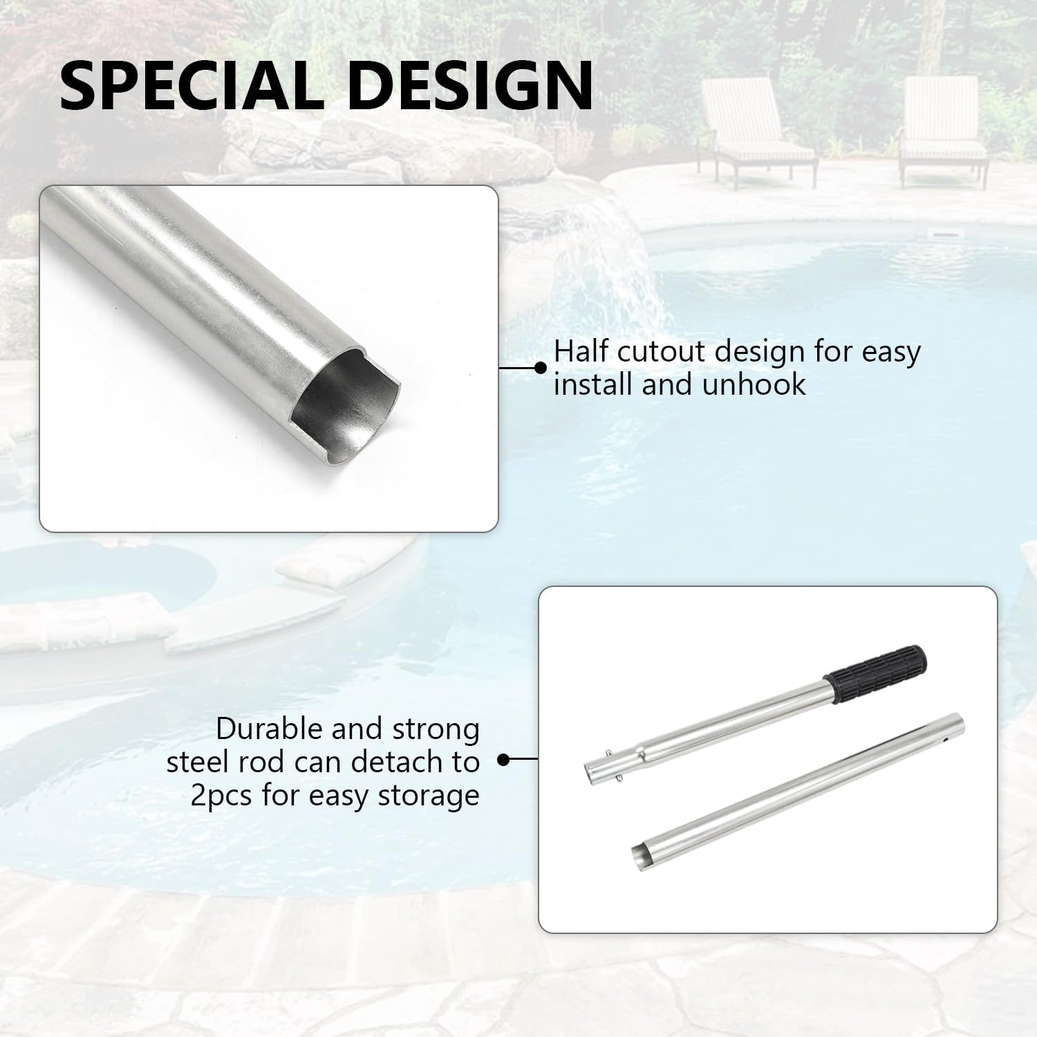 Pool Cover Tool Swimming Pool Rod 26-1/2inch Pool Safety Cover Installation and Removal Tool image 3