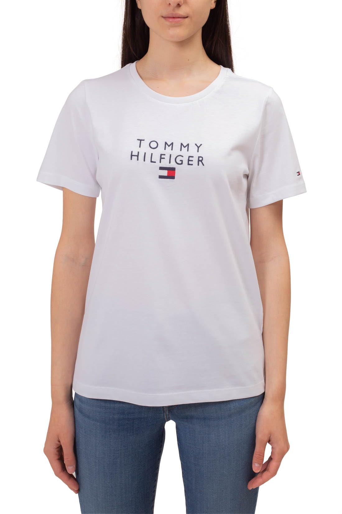 Tommy Hilfiger Camiseta básica para mujer con bordado de logotipo