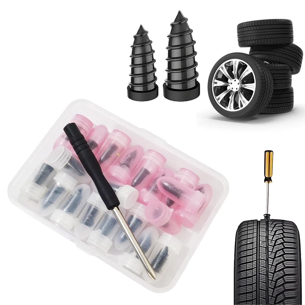 Shellfairy Tire Mending Nail, 20/40/60 Pcs Tire Repair Rubber Nails Kit with 2 Sizes,Fast Self-Service Tire Repair Tools, Screw-in Tire Repair Plugs