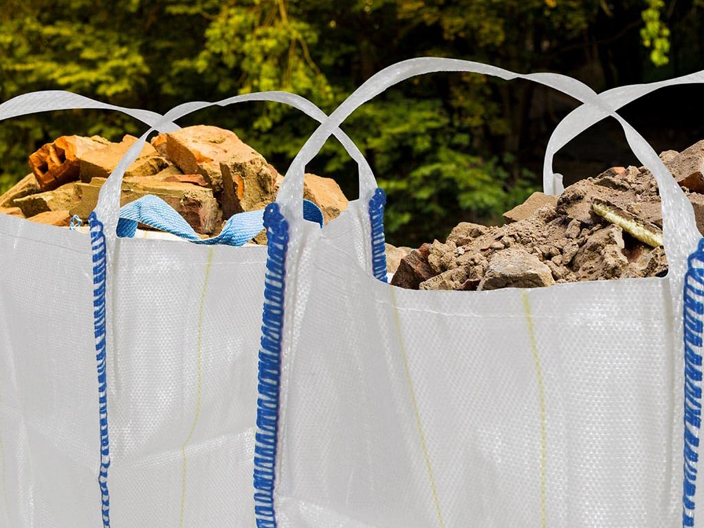 Perel Big bag 1000 litrów 1m3, worek na gruz 1000 kg, 95 x 95 x 110 cm, odporny na UV, 2 uchwyty do podnoszenia, worek na odpady budowlane piasek żwir ziemia, polipropylen 180 g/m2