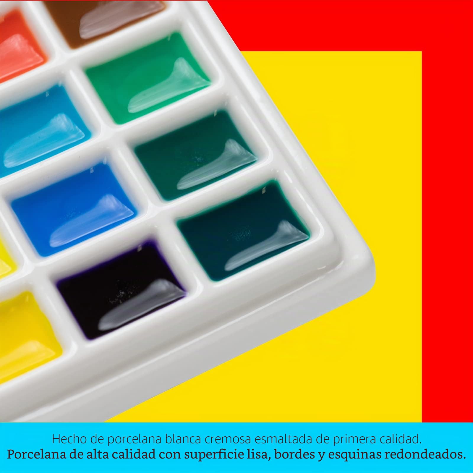 MEEDEN Paquete de 3 paletas de cerámica con Cubiertas, Paleta de Pintura para Acuarela y Mezcla de Colores Gouache, Paleta de Porcelana Blanca Pura, Paleta Multifuncional para Pasatiempos y