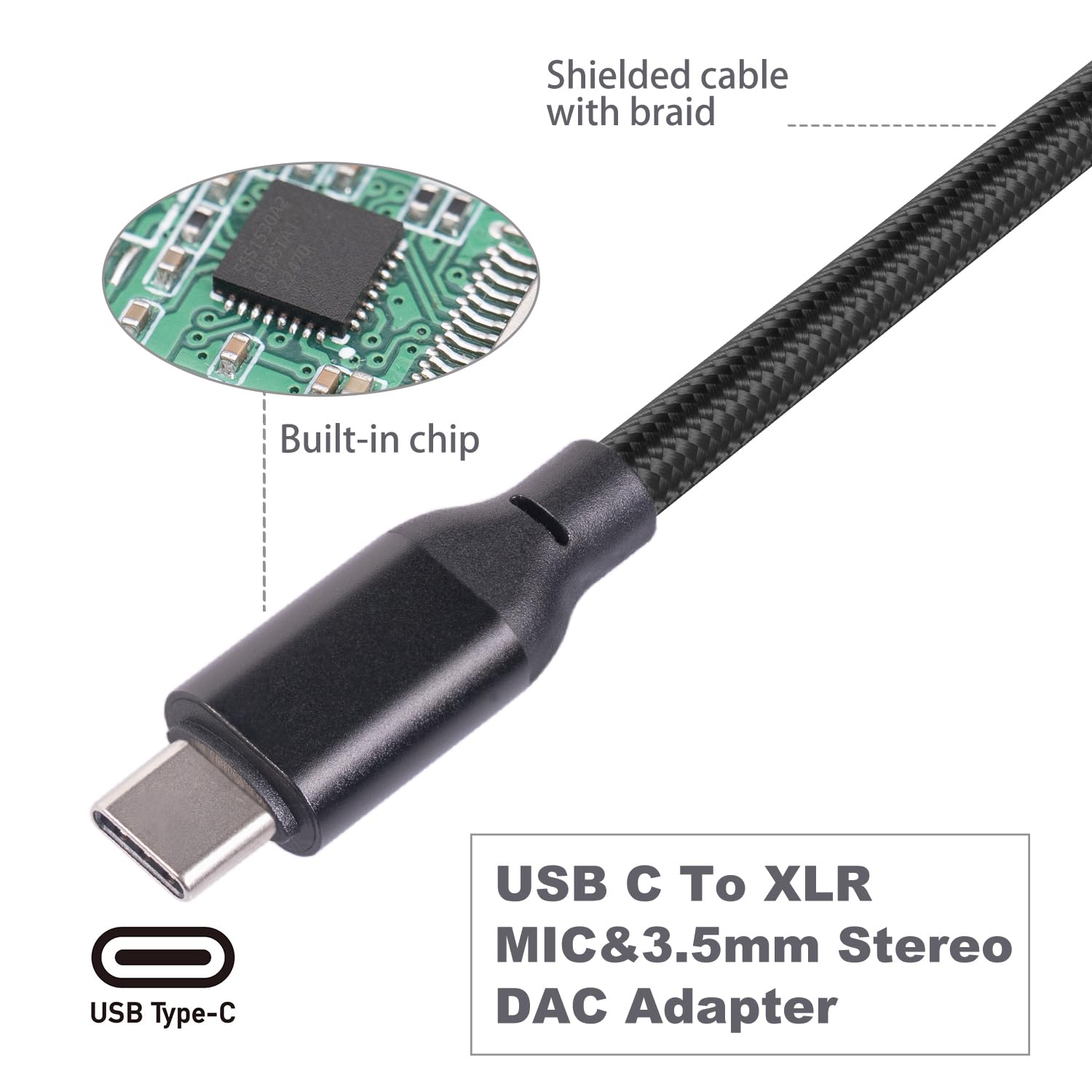 Interfaz digital XLR a USB C de 3.3 pies, cable de micrófono hembra USB C a XLR hembra de 3.5 mm (1/8), cable de auriculares USB C a 3.5 mm y cable de grabación de micrófono hembra XLR para smartphone