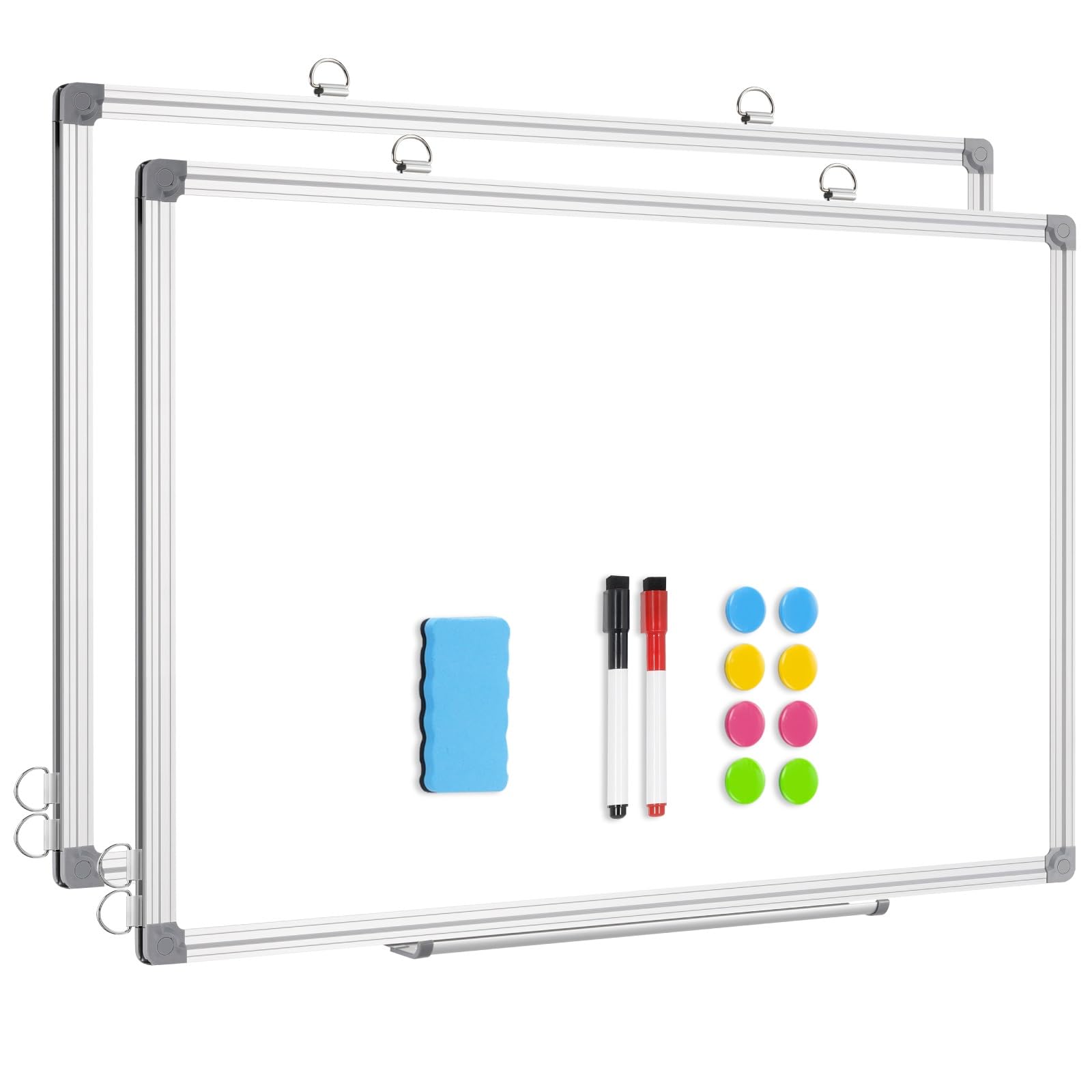 DOLLAR BOSS Magnetic Whiteboard, 57 x 90 cm, Magnetic Notice Board with 2 Whiteboard Pens, 8 Magnets and 1 White Board Eraser, for School & Kitchen and Office, Hang, No Drilling, Pack of 2 — image 1