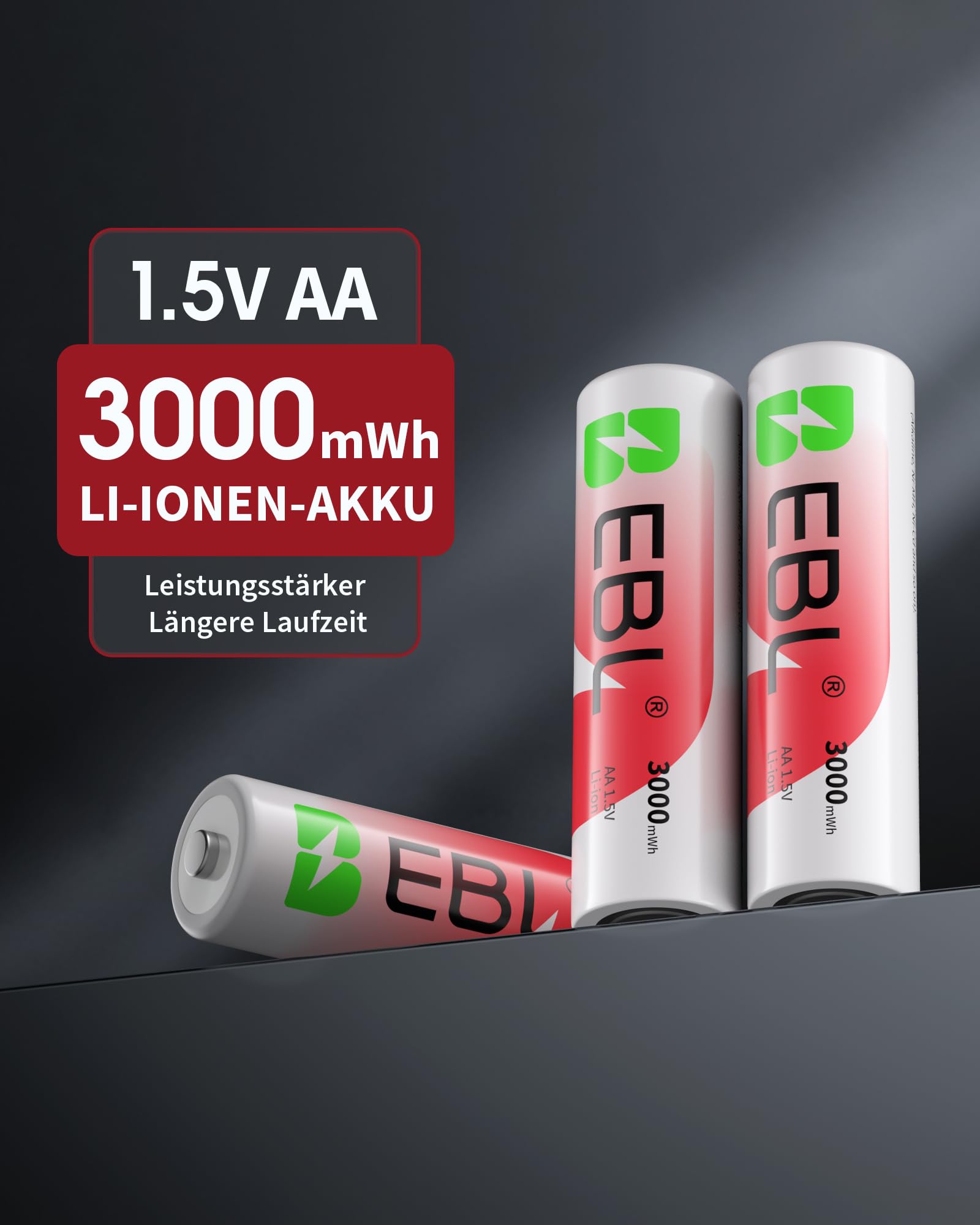 EBL Lithium Akku AA 8 Pack mit Ladegerät, 1.5v 3000mWh 1600 Zyklen Langlebige AA Wiederaufladbare Batterien, Ladegerät für Li-Ion und NIMH Akkus