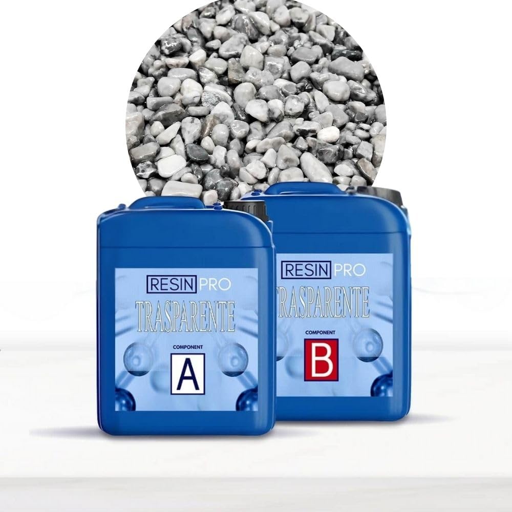Resin Pro Kit Completo Per Pavimento Per Esterno, Pavimento Esterno in Ciottoli e Resina, Kit con Resina per Pavimenti Facile da Applicare, Ghiaia stabilizzata (Grigio Bardiglio, Legante Trasparente)