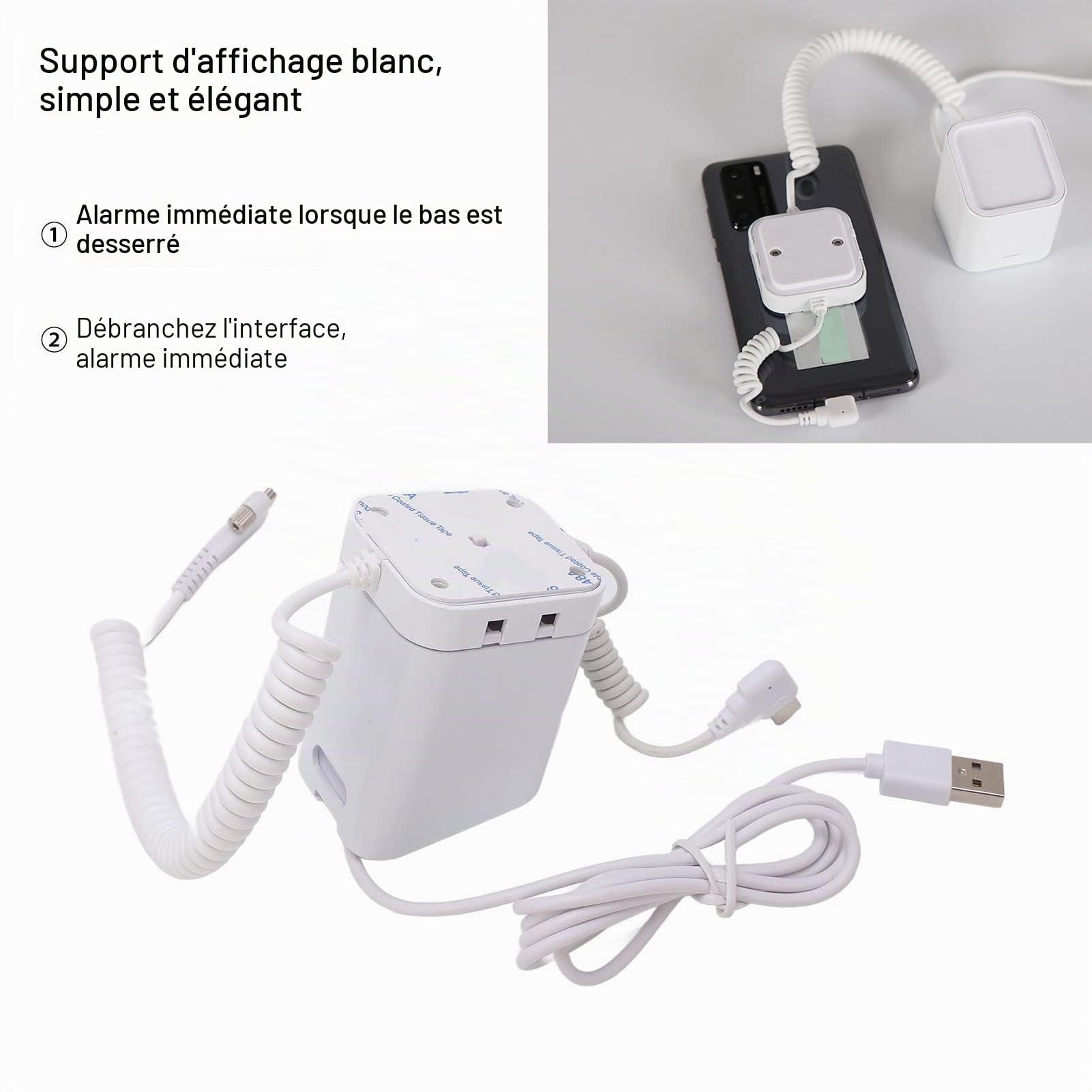 Présentoir Antivol pour Téléphone Portable Fixation de Griffe de Charge Rapide Silicone Antidérapant Présentoir D'alarme Antivol à Décibels élevés pour Téléphones Mobiles(Orifice de type C)