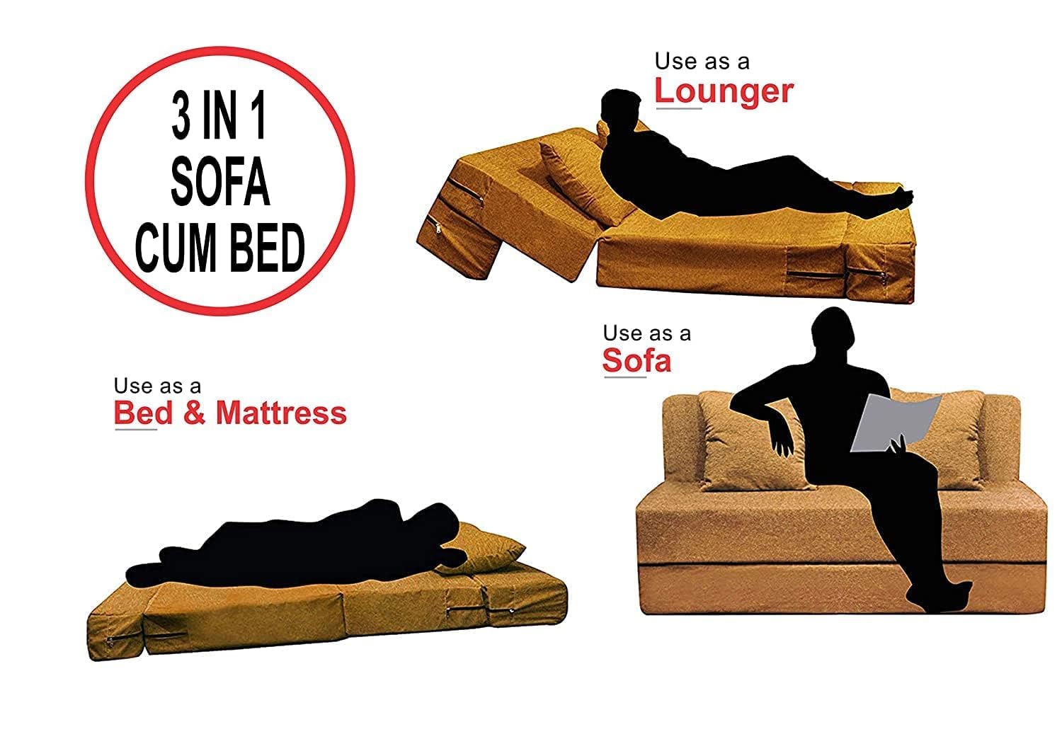 PUM PUM Foldable PU Foam Sofa Cum Bed | 2 Seater Convertible Sofa | 36 Inch Width | Space Saving Sofa for Living Room, Bedroom & Guest Room,Yellow 4