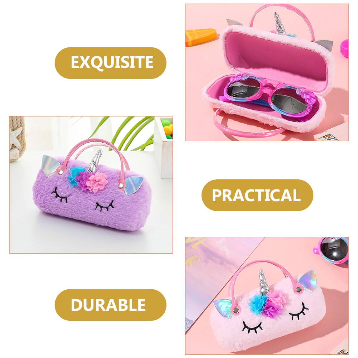 Healeved Custodia Portatile per Occhiali da 2 Pezzi in Peluche Design Unicorno, Protegge dagli Urti, per Riporre Occhiali da Lettura da Sole in Viaggio o Uso Quotidiano
