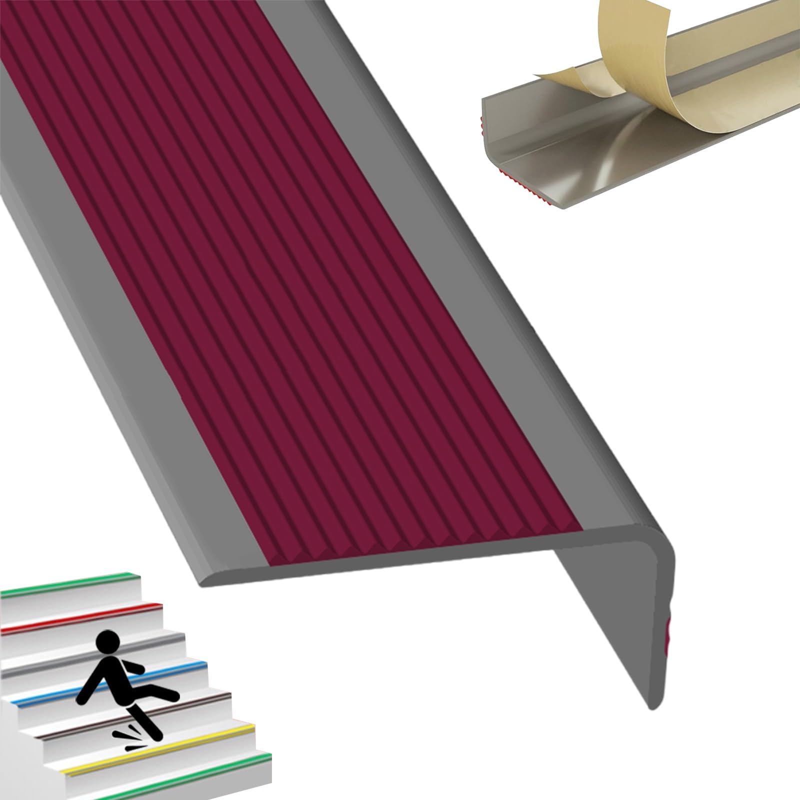 Tira de vinilo autoadhesiva antideslizante para escalera, borde de escalón antideslizante, borde de escalera de goma de PVC, DecoracióN De Esquinas De PeldañOs De Escalera, Cantonera Protector(Grayish