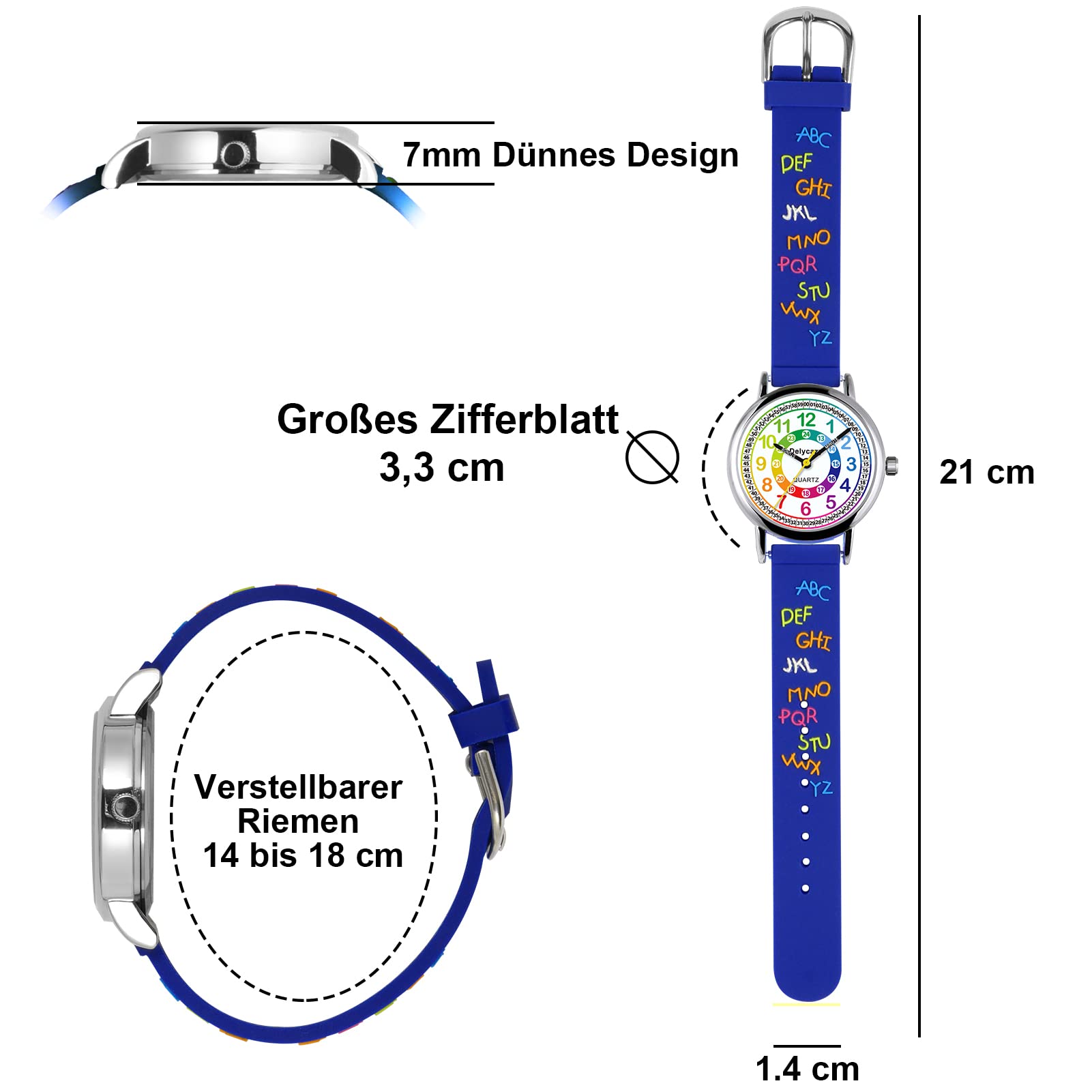 Delycazy Kinderuhr Mädchen Junge, Kinder Armbanduhr lernuhr Analoge kinderuhr Lern Armbanduhr mit Zeitlernübungen, Hochwertigem Quarzwerk
