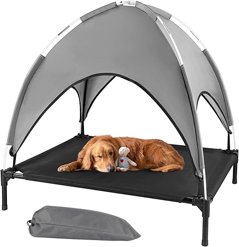 Cama elevada para perros al aire libre con toldo, cuna elevada para perros con sombra, tienda de campaña impermeable para perros medianos y