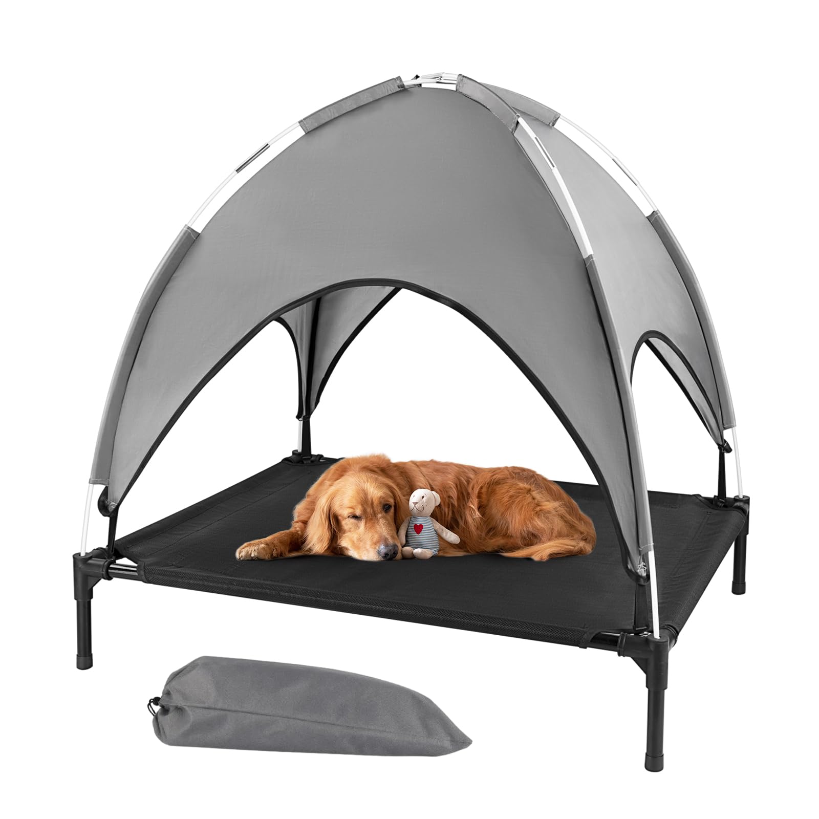 Elevated Outdoor Dog Bed with Canopy, Raised Dog Cot with Shade, Waterproof Dog Tent for Medium Small Dogs Portable Cooling Pet Bed with Breathable Mesh for Camping Beach, L