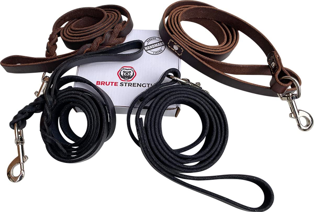Guinzaglio in pelle per cani - intrecciato - 140 cm - Marrone/Nero