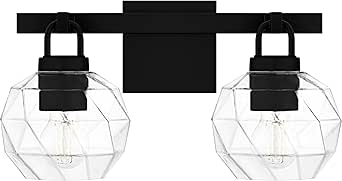 Quoizel Celina Bath Vanity Light, 16 Inch 2-Light Bathroom Fixture, Matte Black Modern Glam Wall Light, 100W Max, for Bathroom, Bedroom or Kitchen