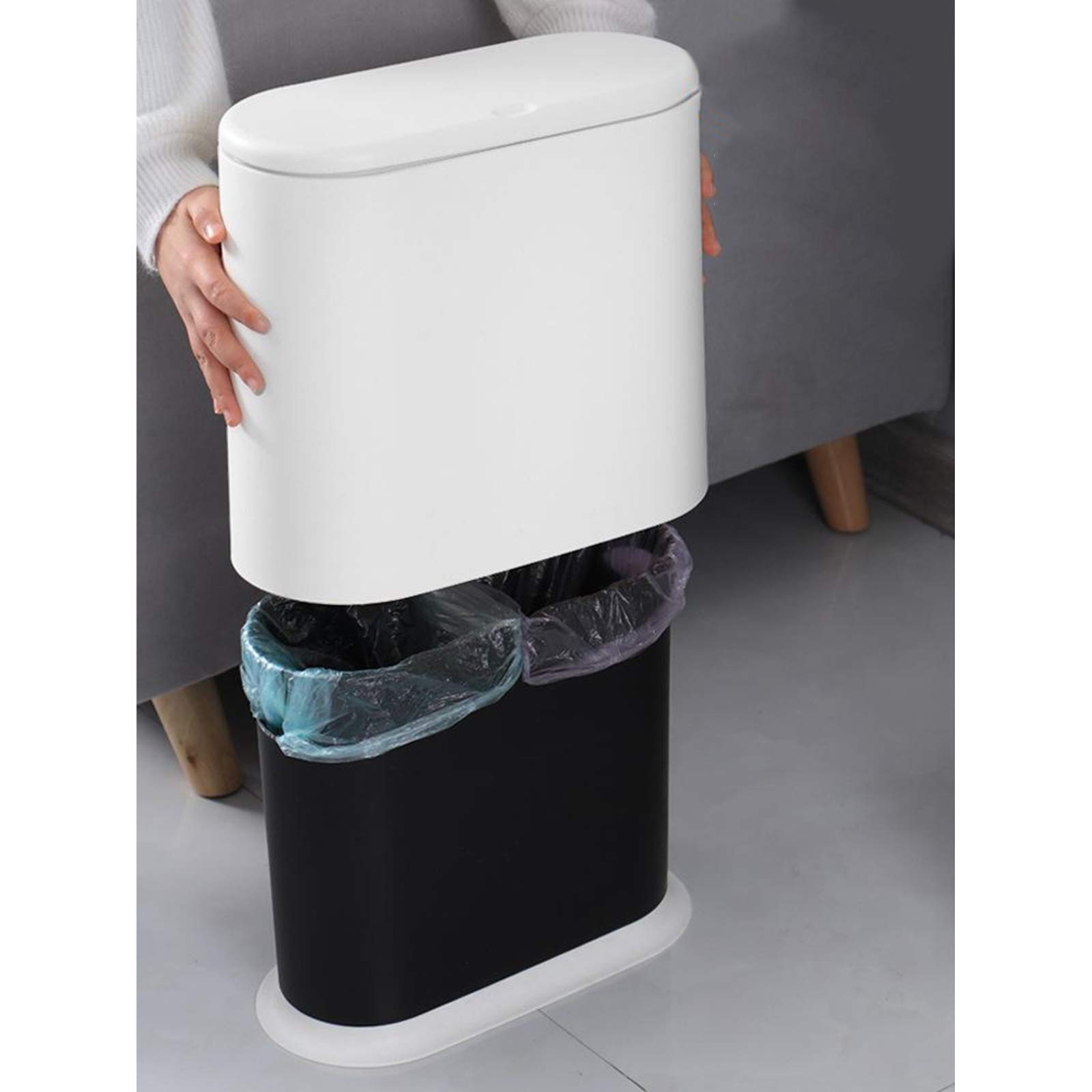 Poubelle Cuisine Compacte 10L Avec Couvercle - Corbeille Salle Bain Chambre Anti Odeur Anti Basculement