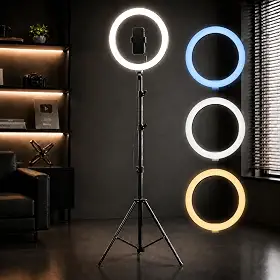 Ring Light 12” Com Tripé Ajustável 2,1m Anel De Luz 30cm Iluminação Profissional Vídeos Fotos Lives Suporte Celular