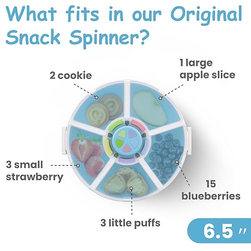 Miniatura 7 de Kids Reusable Rotating Snack Container with 5 Separate Compartments, Color Matching Opening Lid, BPA/PVC-Free, Dishwasher Safe, Perfect for Travel,