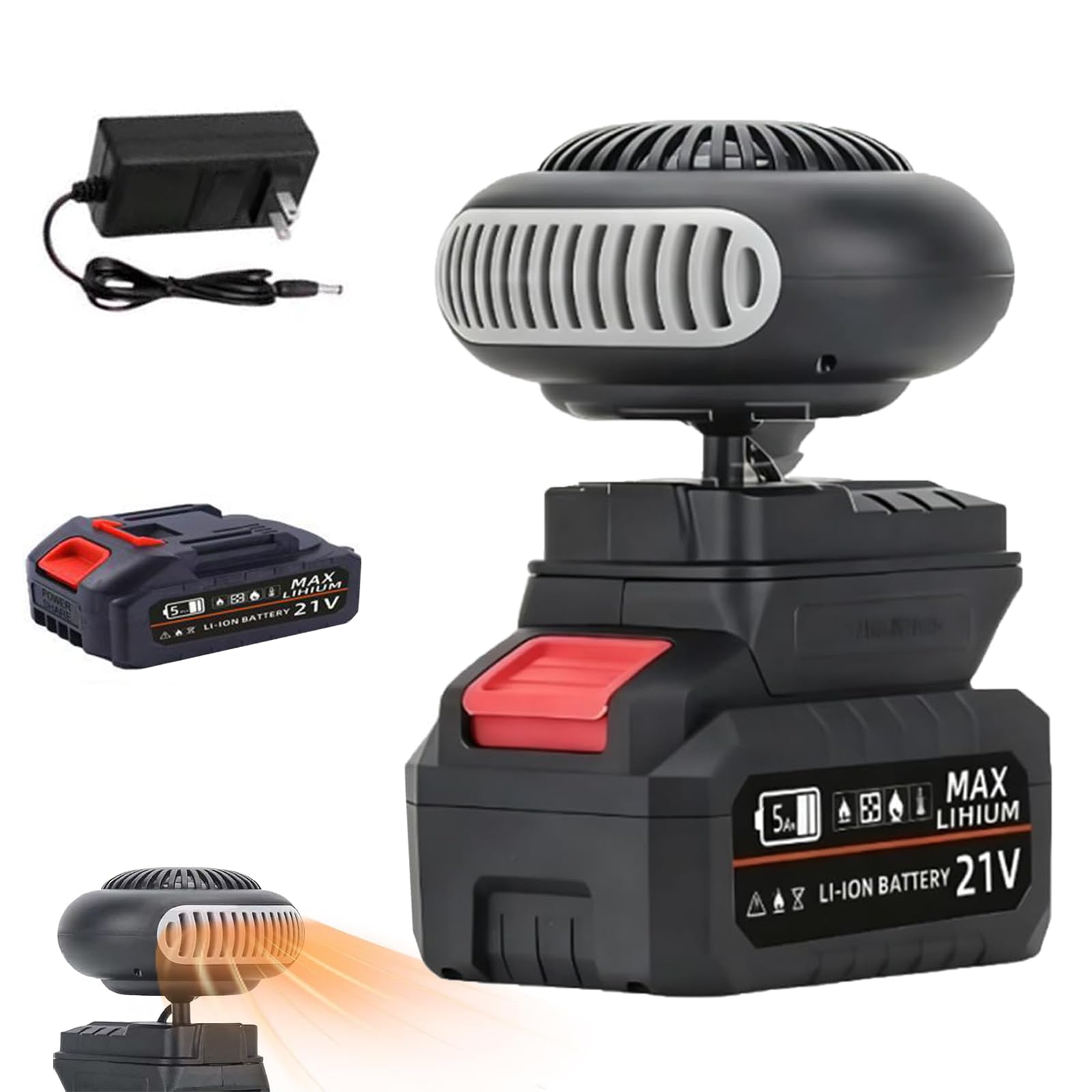 Battery Operated Heater, Battery Powered Heater with Anti-Tilt, Portable Cordless Rechargeable Heaters for Car Camping, 1500mAh Fast Long Lasting Heating (5-cell Battery * 1)