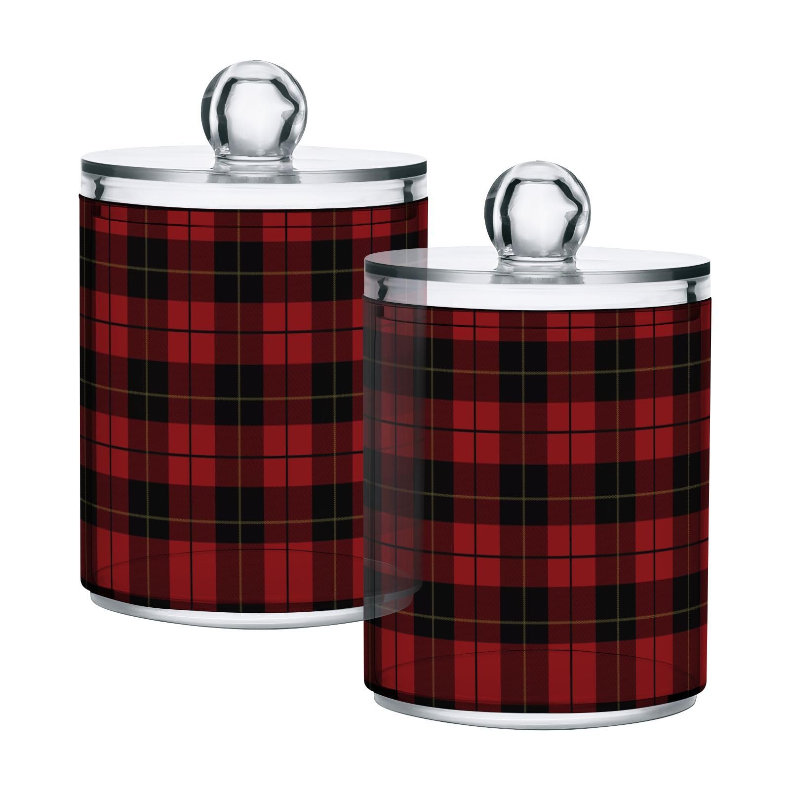Red-black-plaid-print Restroom Bathroom Organizers with Lid Qtip Holder Dispenser Apothecary Jars Cotton Balls Pads Swabs Holder Jar 4