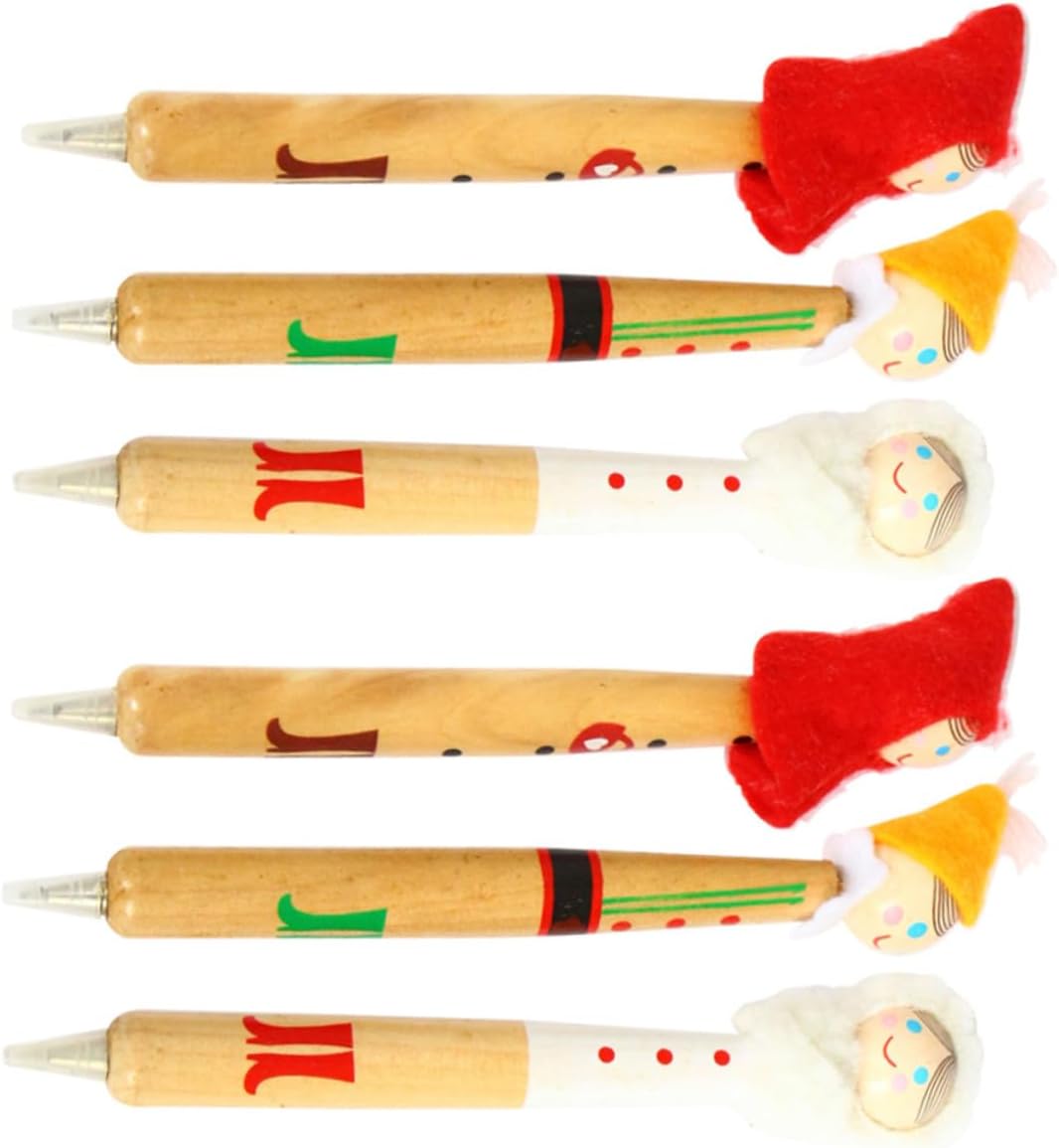 Uonlytech 6Pcs Wooden Christmas Ballpoint Pens Adorable Writing Pens for Creative Holiday Stationery Present for School and Festive Celebrations