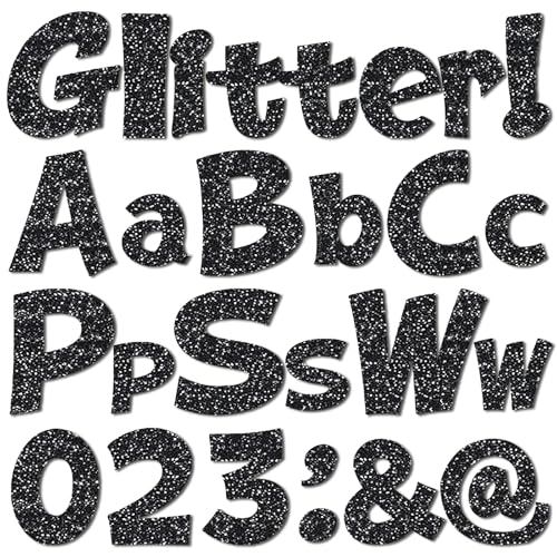 Image of Colarr 144 Pcs Glitter Bulletin Board Letters for Classroom Number Alphabet Punctuation Symbol Cutout 4'' Die-Cut Poster Letter with Adhesive Dot School Party Holiday Decor Display(Black)