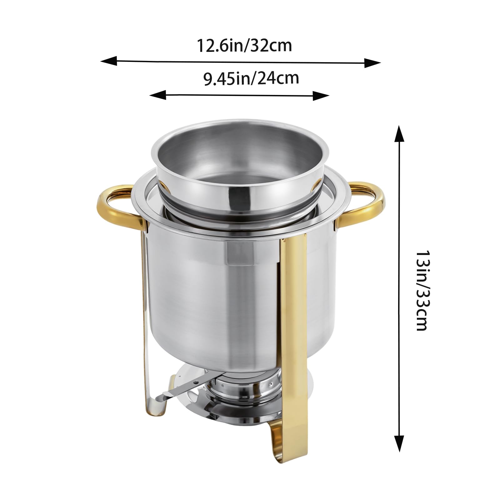 HAPPCUCOE Stainless Steel Round Soup Warmer with Handle,Warmer Soup with Pot Lid and Fuel Holder, Soup Warmer for Cafeterias, Weddings, Parties (4L)