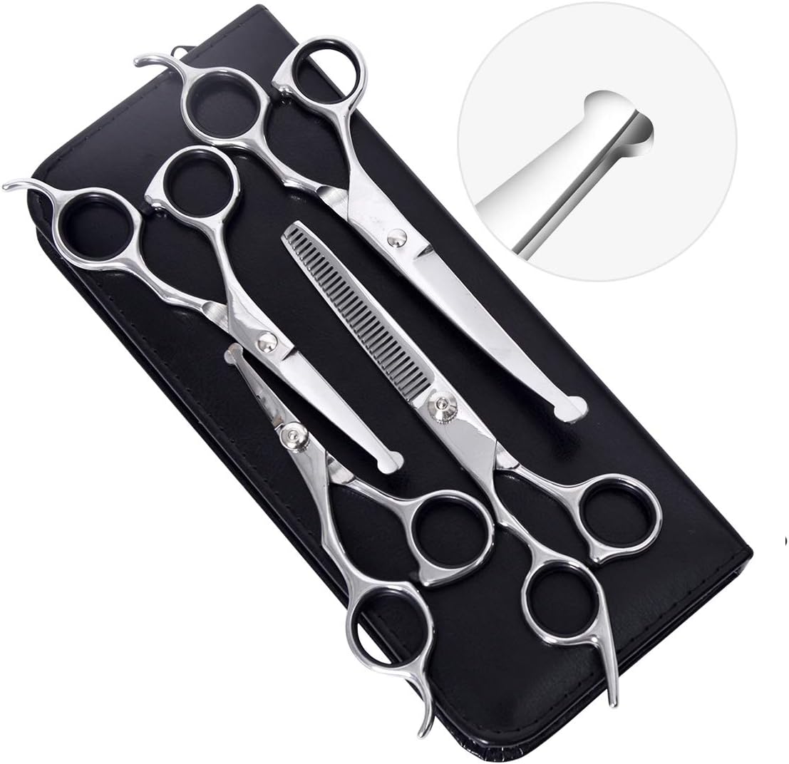 HAVARGO Dog Grooming Scissors, Heavy Duty Stainless Steel, Round Top Pet Grooming Trimmer Kit - Thinning, Straight, Curved Shears -…