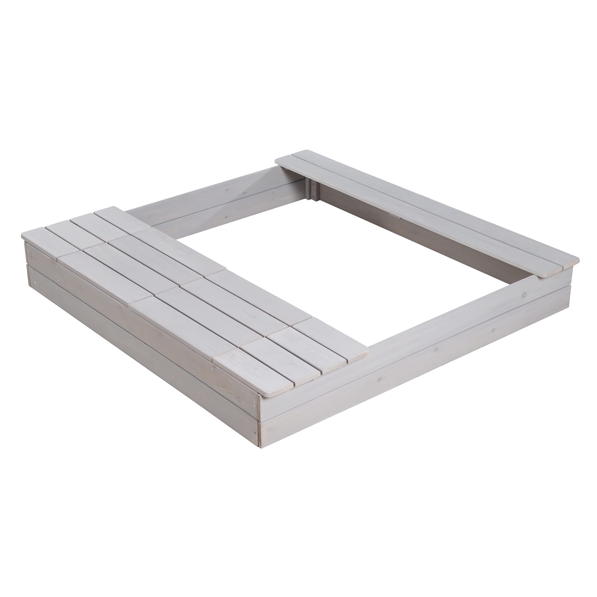 roba Sandkasten Outdoor + Spielwannen - Sandkiste aus wetterfestem Holz - 2 Spielwannen aus Kunststoff & 4 abnehmbare Sitzplatten - Massivholz grau lasiert – Bild 2
