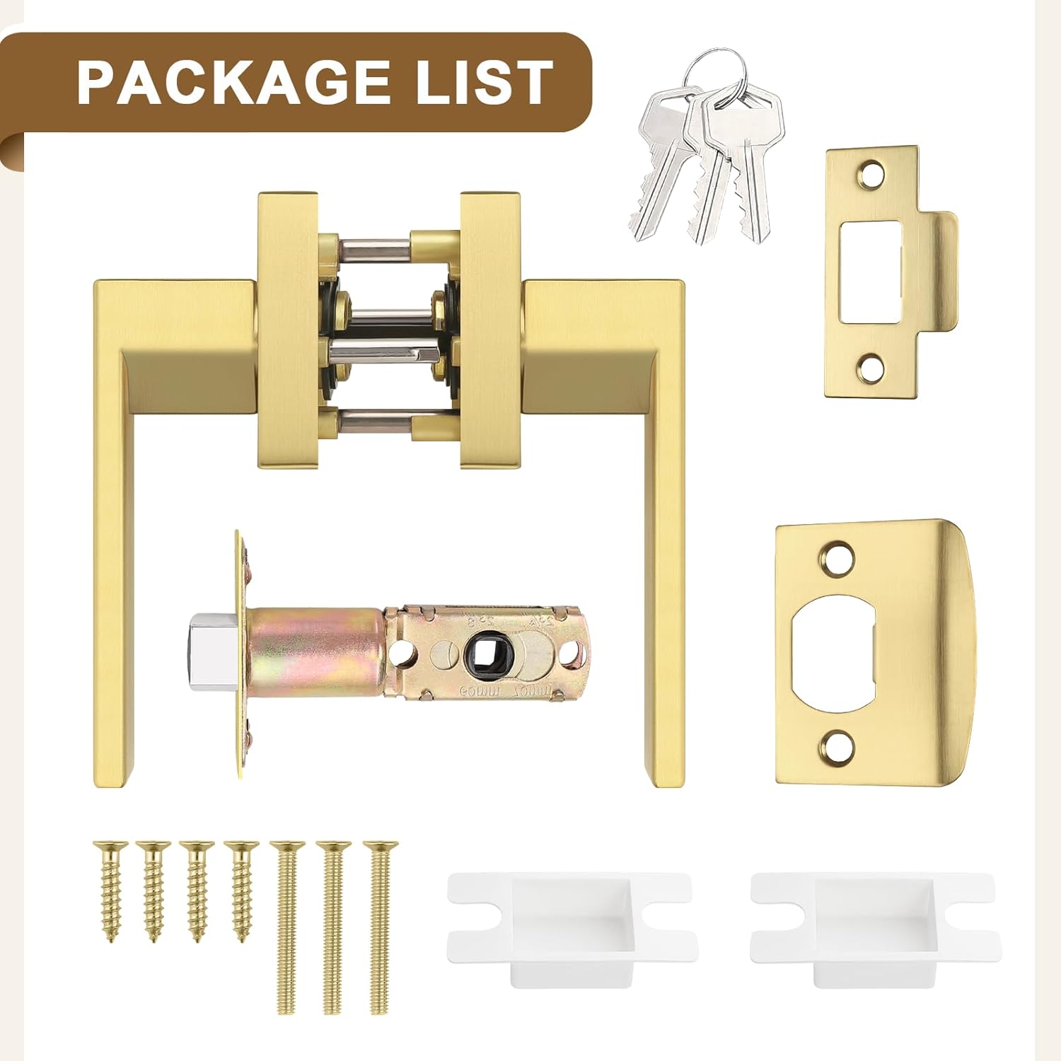 Probrico 6 Pack Heavy Duty Gold Passage Door Handle,Square Satin Brass Door Lever for Hallway and Closet, Keyless Reversible No-Locking Interior Door Knobs Both Fit Right & Left Handed Side