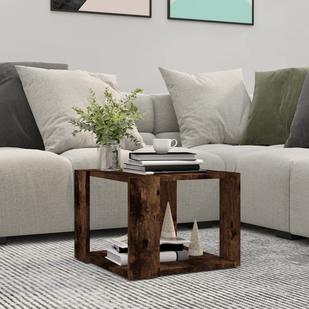 Mesa de centro de roble ahumado, 40 x 40 x 30 cm, de material de madera, moderno mueble pequeño con estante para salón, sofá, mesa lateral para salón, dormitorio, corredor