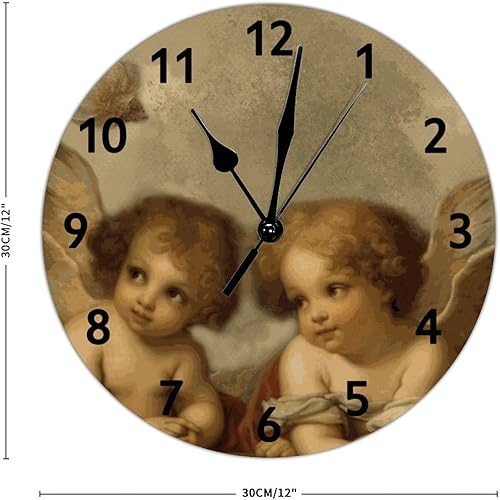 Miniatura 2 de ArogGeld Reloj de pared de PVC de 12 pulgadas, silencioso, sin tictac, con ángeles de Raphael, reloj de pared colgante de ángel Cupido con pilas,